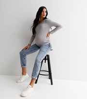 New Look Maternity Grey Ribbed Ruched Side Long Sleeve Top